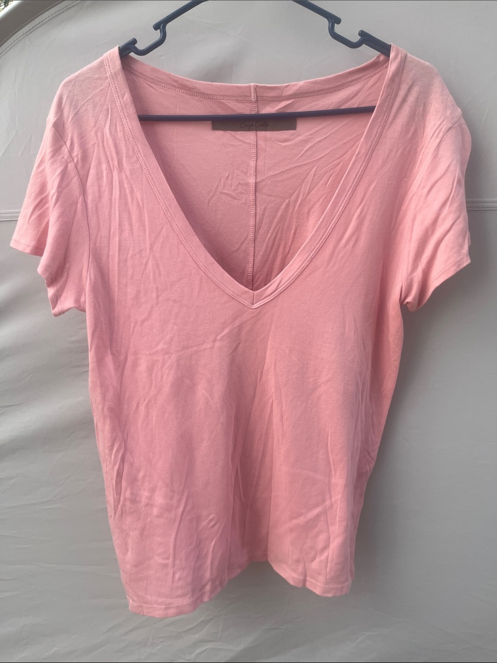 Enza Costa Soft Pink Deep V Short Sleeve Tee